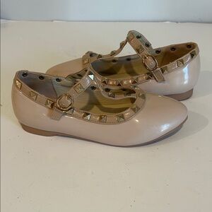 Kids Studded Beige Mary Jane Flats